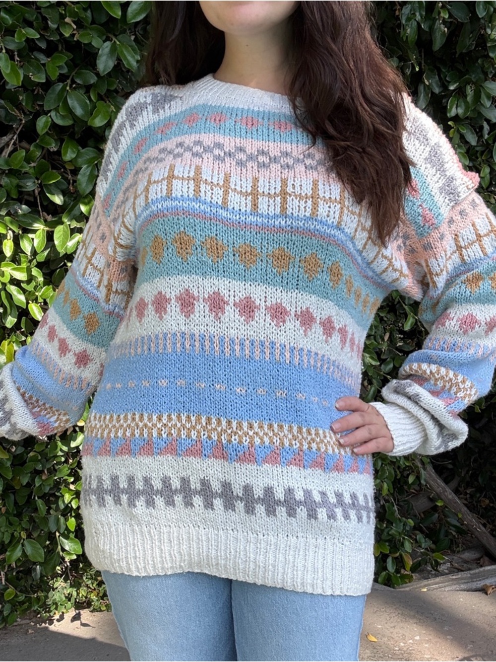 80s Vintage Pastel Grannycore Striped Knit Sweater Made in Peru - Picture 2 of 9
